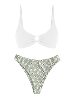 ZAFUL Maillot de Bain Bikini Côtelé à Imprimé Fleuri Taille unique Multi a