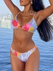 ZAFUL Maillot de Bain Bikini Côtelé à Imprimé Fleuri Anneau en O Taille unique Multi a