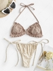 ZAFUL Maillot de Bain Bikini Côtelé à Imprimé Léopard S Café lumière