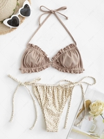ZAFUL Maillot de Bain Bikini Côtelé à Imprimé Léopard S Café lumière