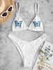 ZAFUL Maillot de Bain Bikini Côtelé à Imprimé Papillon à Jambe Haute M Blanc