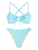 ZAFUL Maillot de Bain Bikini Côtelé à Jambe Haute avec Nœud Papillon M Bleu clair