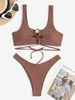 ZAFUL Maillot de Bain Bikini Côtelé à Lacets à Jambe Haute M Café