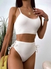 ZAFUL Maillot de Bain Bikini Côtelé à Taille Haute à Lacets S Blanc