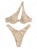 ZAFUL Maillot de Bain Bikini Côtelé à Une Epaule à Pois L Café lumière