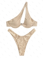 ZAFUL Maillot de Bain Bikini Côtelé à Une Epaule à Pois L Café lumière