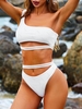 ZAFUL Maillot de Bain Bikini Côtelé à Une Epaule L Blanc