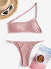ZAFUL Maillot de Bain Bikini Côtelé à Une Epaule L Rose léger