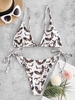 ZAFUL Maillot de Bain Bikini Côtelé Aigle Imprimée à Cordon S Café profond