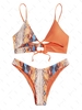 ZAFUL Maillot de Bain Bikini Côtelé Animal Imprimé Auto-Noué L Orange