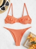 ZAFUL Maillot de Bain Bikini Côtelé Anneau en O à Armature à Volants S Orange