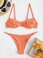 ZAFUL Maillot de Bain Bikini Côtelé Anneau en O à Armature à Volants S Orange