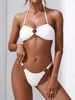 ZAFUL Maillot de Bain Bikini Côtelé Anneau en O à Col Halter L Blanc