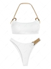ZAFUL Maillot de Bain Bikini Côtelé Anneau en O à Coupe Haute à Col Halter M Blanc