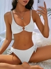 ZAFUL Maillot de Bain Bikini Côtelé Anneau en O à Volants S Blanc