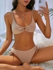 ZAFUL Maillot de Bain Bikini Côtelé Anneau en O à Volants S Café lumière