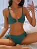 ZAFUL Maillot de Bain Bikini Côtelé Anneau en O à Volants S Vert profond