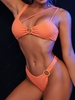 ZAFUL Maillot de Bain Bikini Côtelé Anneau en O S Orange