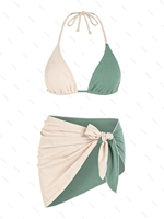 ZAFUL Maillot de Bain Bikini Côtelé Bicolore à Cordon Trois Pièces S