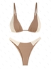 ZAFUL Maillot de Bain Bikini Côtelé Bicolore à Jambe Haute L Café