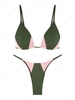 ZAFUL Maillot de Bain Bikini Côtelé Bicolore à Jambe Haute M Vert