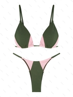 ZAFUL Maillot de Bain Bikini Côtelé Bicolore à Jambe Haute M Vert