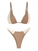 ZAFUL Maillot de Bain Bikini Côtelé Bicolore à Jambe Haute S Café