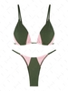 ZAFUL Maillot de Bain Bikini Côtelé Bicolore à Jambe Haute S Vert