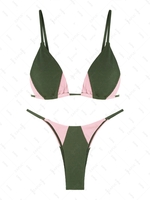 ZAFUL Maillot de Bain Bikini Côtelé Bicolore à Jambe Haute S Vert