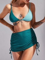 ZAFUL Maillot de Bain Bikini Côtelé Bicolore à Jambe Large Trois Pièces M Vert