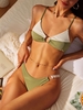 ZAFUL Maillot de Bain Bikini Côtelé Bicolore Anneau en O à Coupe Haute S Vert clair