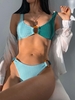 ZAFUL Maillot de Bain Bikini Côtelé Bicolore Anneau en O M Vert