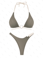 ZAFUL Maillot de Bain Bikini Côtelé Bicolore Bague en O L Café lumière