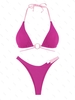 ZAFUL Maillot de Bain Bikini Côtelé Bicolore Bague en O S Rose clair