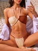 ZAFUL Maillot de Bain Bikini Côtelé Bicolore Noué à Côté à Col Halter M Café lumière