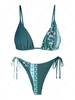 ZAFUL Maillot de Bain Bikini Côtelé Bohème Imprimé à Cordon Style Bohémien L Vert profond