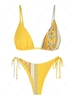 ZAFUL Maillot de Bain Bikini Côtelé Bohème Imprimé à Cordon Style Bohémien S Jaune