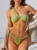 ZAFUL Maillot de Bain Bikini Côtelé Brillant avec Une Epaule S Vert