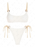 ZAFUL Maillot de Bain Bikini Côtelé Contrasté à Bretelle Anneau en O M Blanc
