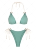 ZAFUL Maillot de Bain Bikini Côtelé Contrasté à Bretelle Anneau en O M Vert clair