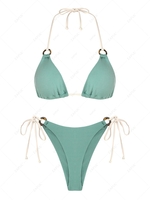 ZAFUL Maillot de Bain Bikini Côtelé Contrasté à Bretelle Anneau en O M Vert clair