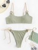 ZAFUL Maillot de Bain Bikini Côtelé Contrasté à Bretelle Anneau en O S Vert clair