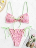 ZAFUL Maillot de Bain Bikini Côtelé Contrasté à Bretelle Fine S Rose clair