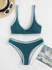 ZAFUL Maillot de Bain Bikini Côtelé Contrasté Cousu L Bleu