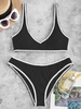 ZAFUL Maillot de Bain Bikini Côtelé Contrasté Cousu S Noir