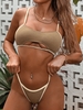 ZAFUL Maillot de Bain Bikini Côtelé Contrasté Creusé sous Buste L Café lumière