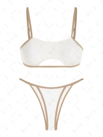 ZAFUL Maillot de Bain Bikini Côtelé Contrasté Creusé sous Buste S Blanc
