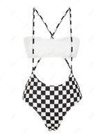 ZAFUL Maillot de Bain Bikini Côtelé Croisé à Bretelle à Carreaux Imprimé M Blanc