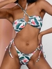 ZAFUL Maillot de Bain Bikini Côtelé Croisé à Imprimé Feuille de Palmier à Col Halter L Vert clair