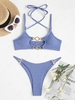 ZAFUL Maillot de Bain Bikini Côtelé Croisé Anneau en O à Cordon M Bleu
